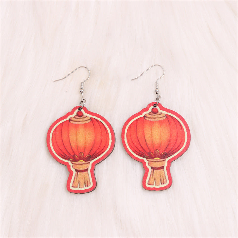 Wholesale Yuanbao Lantern Firecrackers Love Wooden New Year Earrings